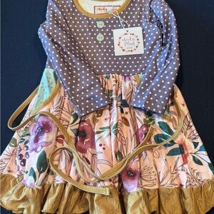 Cheeky Plum Polka Dot & Floral Girls Dress - Purple and Pink